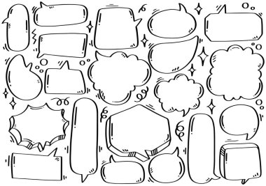 Elle çizilmiş arkaplan çizilmiş şirin konuşma baloncuğu kümesi 