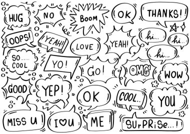 El çizimi arkaplan Beyaz arkaplan izole edilmiş şirin konuşma balonu eith metin seti