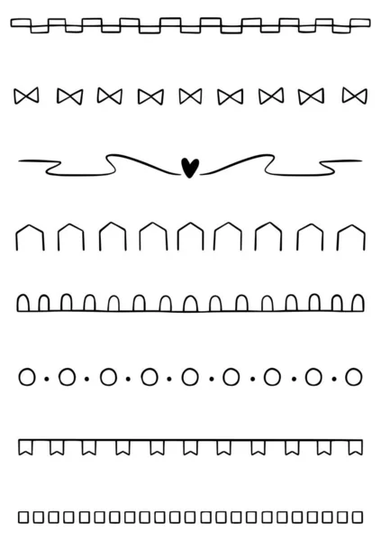 Linea Doodle Disegnata Mano Divisori Borders Set Elementi Design — Vettoriale Stock