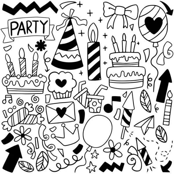 Hand Gezeichnet Party Doodle Alles Gute Zum Geburtstag Ornamente Hintergrund — Stockvektor