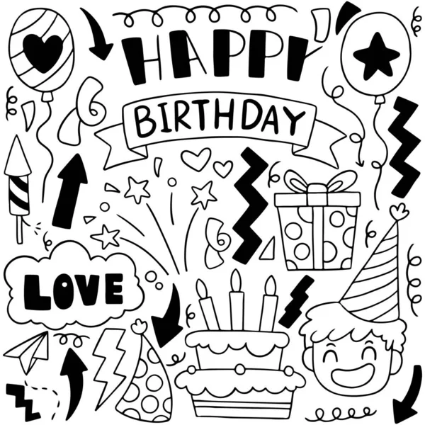 Hand Gezeichnet Party Doodle Alles Gute Zum Geburtstag Ornamente Hintergrund — Stockvektor