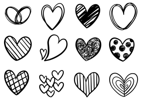 Сборник рукописных червей сердца изолированы на белом фоне
