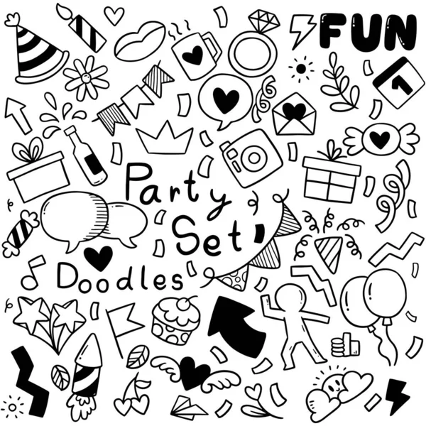 Dessin Main Partie Doodle Joyeux Anniversaire Ornements Fond Modèle Illustration — Image vectorielle