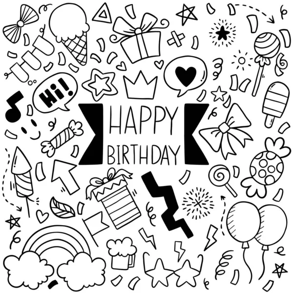 Hand Gezeichnet Party Doodle Alles Gute Zum Geburtstag Ornamente Hintergrund — Stockvektor