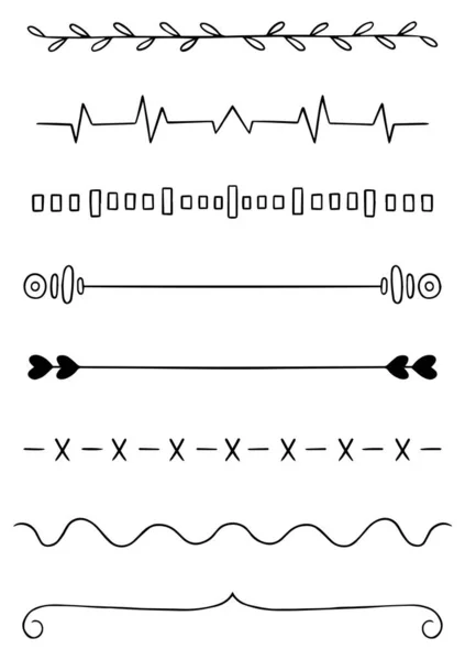 Hand Drawn Doodle Line Dividers Borders Встановлюють Елементи Дизайну — стоковий вектор