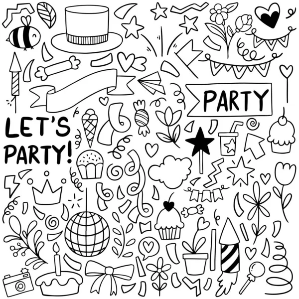 Hand Gezeichnet Party Doodle Alles Gute Zum Geburtstag Ornamente Hintergrund — Stockvektor