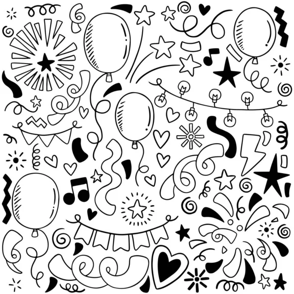 Hand Drawn Party Doodle Happy Birthday Ornaments Background Pattern Vector — Stock Vector