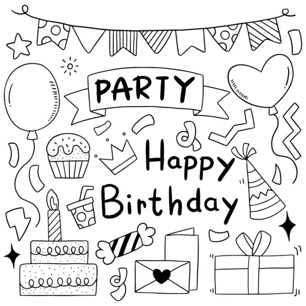 Hand Gezeichnet Party Doodle Alles Gute Zum Geburtstag Ornamente Hintergrund — Stockvektor