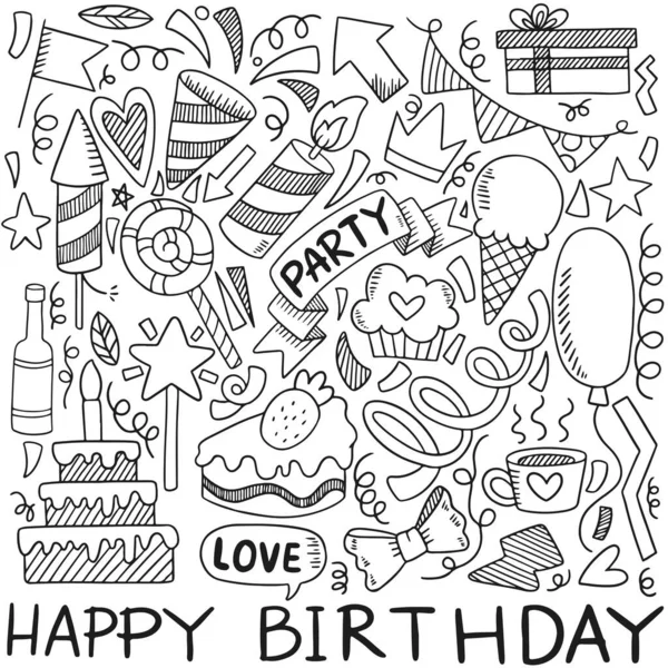 Hand Gezeichnet Party Doodle Alles Gute Zum Geburtstag Ornamente Hintergrund — Stockvektor