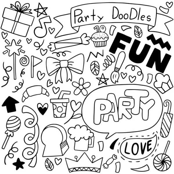 Partito Disegnato Mano Doodle Felice Compleanno Ornamenti Sfondo Modello Vettoriale — Vettoriale Stock