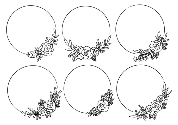 手描き花柄ロゴウェディングフレーム招待状テンプレート — ストックベクタ