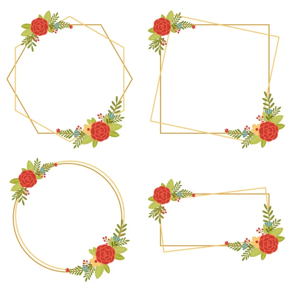 Vintage Wedding Geometric Floral Frames Collections — Stock Vector