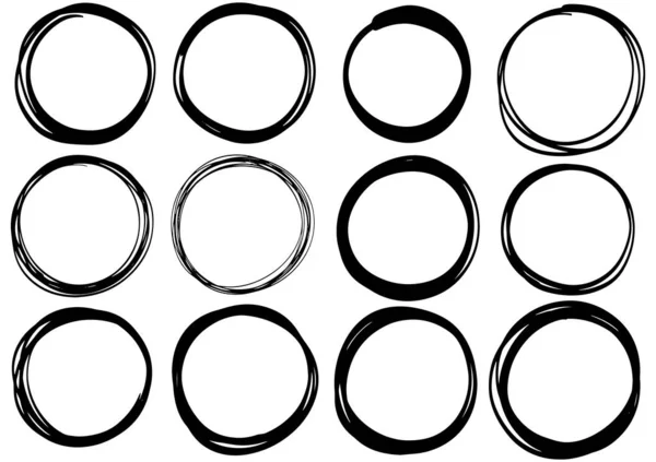 Ζωγραφισμένες Χέρι Γραμμές Κύκλου Doodle Κυκλικό Λογότυπο Σχεδιασμό Σκίτσο Λευκό — Διανυσματικό Αρχείο