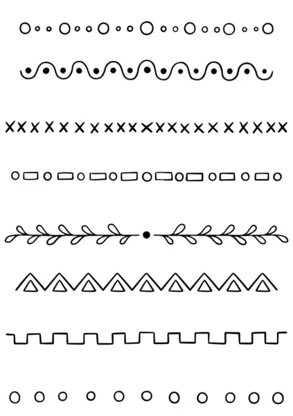 Hand Drawn Doodle Line Dividers Borders Set Design Elements — 스톡 벡터
