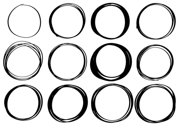 Ζωγραφισμένες Χέρι Γραμμές Κύκλου Doodle Κυκλικό Λογότυπο Σχεδιασμό Σκίτσο Λευκό — Διανυσματικό Αρχείο