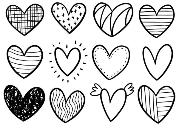 Сборник рукописных червей сердца изолированы на белом фоне
