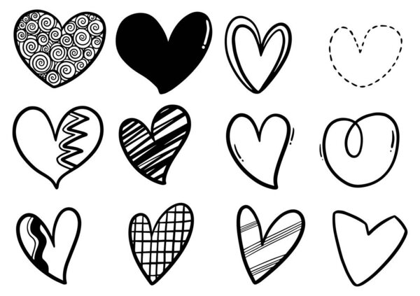 Сборник рукописных червей сердца изолированы на белом фоне
