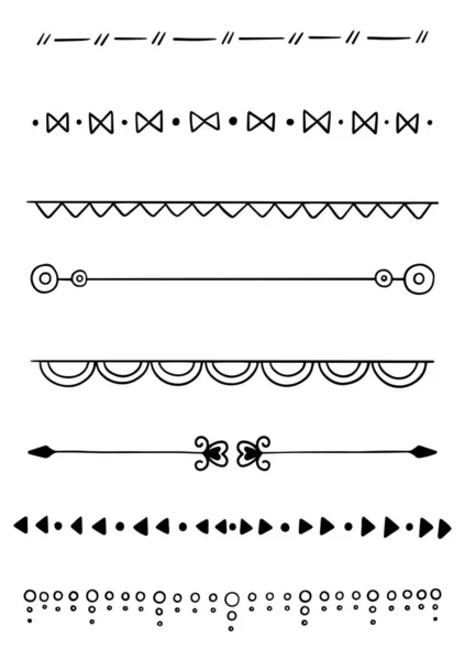 Hand Drawn Doodle Line Dividers Borders Встановлюють Елементи Дизайну — стоковий вектор