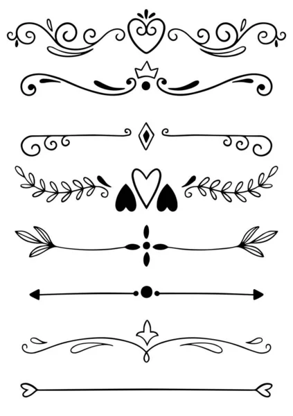 Hand Drawn Doodle Line Dividers Borders Set Design Elements — Stock Vector