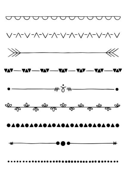 Línea Doodle Dibujada Mano Divisores Fronteras Conjunto Elementos Diseño — Vector de stock