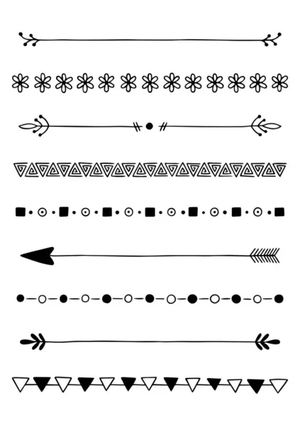 Hand Drawn Doodle Line Dividers Borders Встановлюють Елементи Дизайну — стоковий вектор