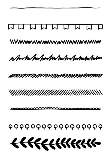 Linea Doodle Disegnata Mano Divisori Borders Set Elementi Design — Vettoriale Stock