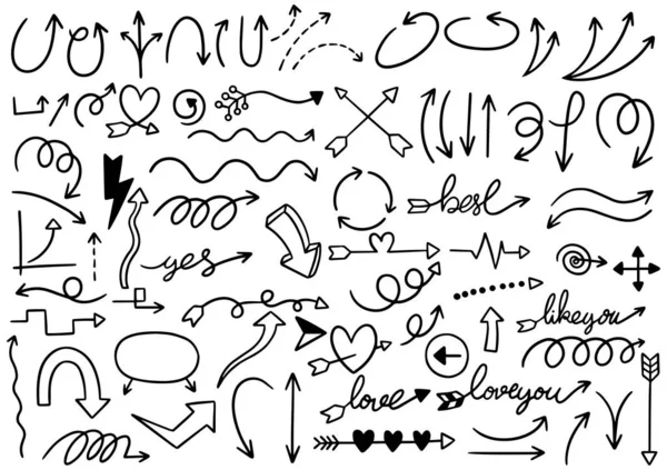 Hand Drawn Doodle Design Elements Hand Drawn Arrows Frames Borders — Stock Vector