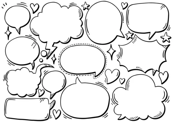 Hand Drawn Background Set Cute Speech Bubble Doodle Style — Stock Vector