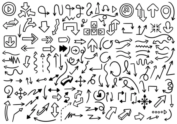 Handgetekende Doodle Design Elementen Handgetekende Pijlen Frames Randen Pictogrammen Symbolen — Stockvector