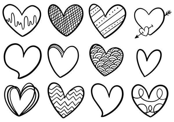 Сборник рукописных червей сердца изолированы на белом фоне
