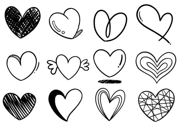 Сборник рукописных червей сердца изолированы на белом фоне
