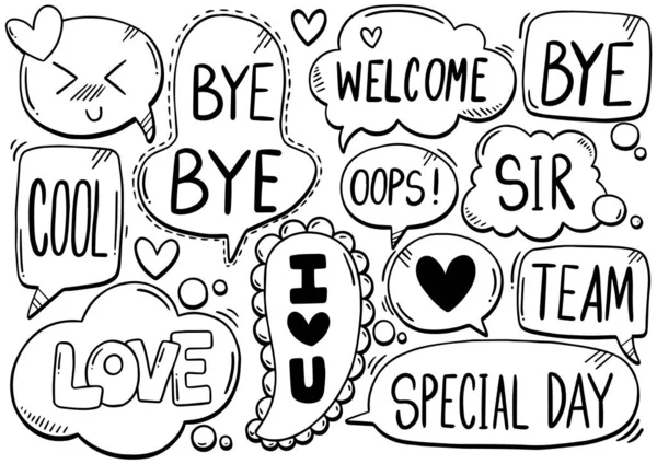 Hand Drawn Background Set Cute Speech Bubble Eith Text Doodle — Stock Vector