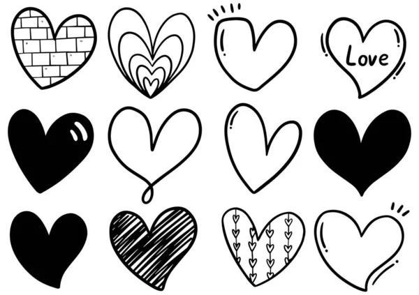 Kolekce Sada Ručně Kreslených Čmáranice Srdce Izolované Bílém Pozadí — Stockový vektor