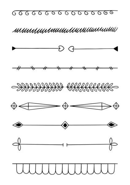 Hand Drawn Doodle Line Dividers Borders Встановлюють Елементи Дизайну — стоковий вектор