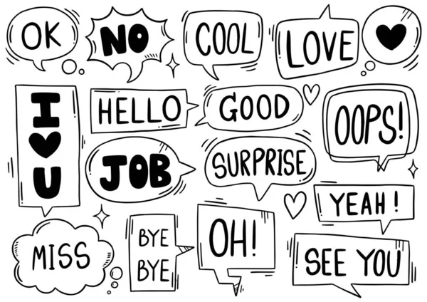 Hand Drawn Background Set Cute Speech Bubble Eith Text Doodle — Stock Vector