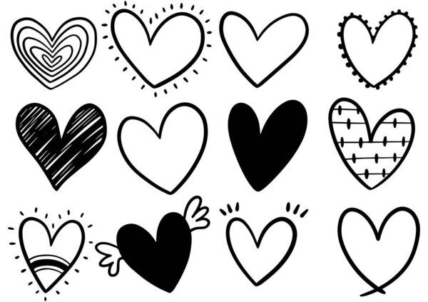 Сборник рукописных червей сердца изолированы на белом фоне
