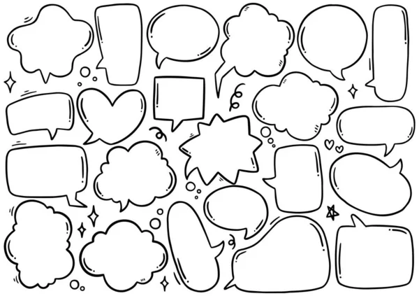 Sfondo Disegnato Mano Set Carino Bolla Discorso Stile Doodle — Vettoriale Stock