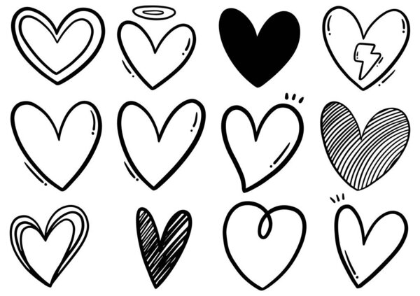 Сборник рукописных червей сердца изолированы на белом фоне
