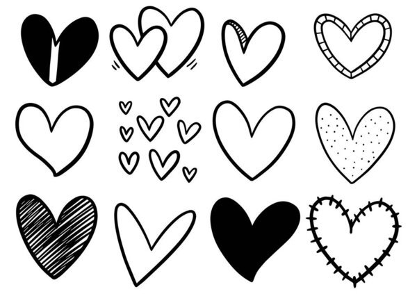 Сборник рукописных червей сердца изолированы на белом фоне
