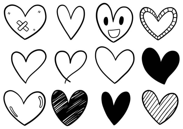 Сборник рукописных червей сердца изолированы на белом фоне
