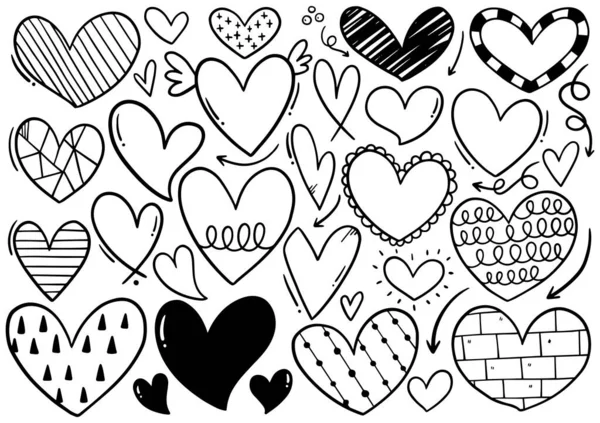 Collection Set Hand Drawn Scribble Hearts Isolated White Background — Stock Vector