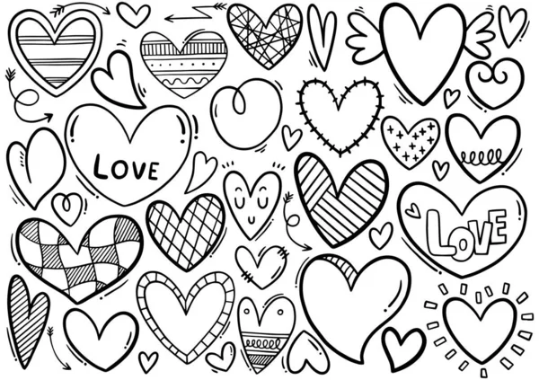 Collection Set Hand Drawn Scribble Hearts Isolated White Background — Stock Vector