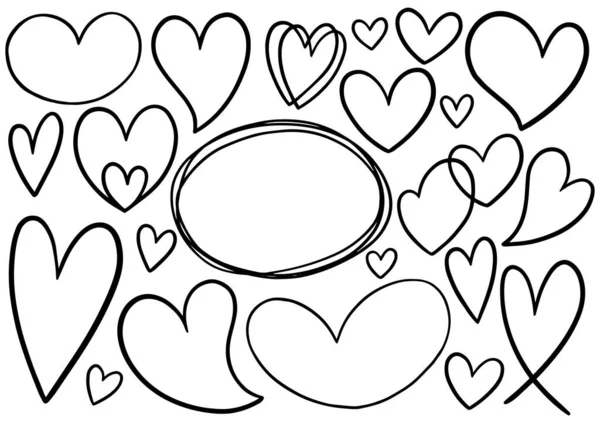 Collection Set Hand Drawn Scribble Hearts Isolated White Background — Stock Vector