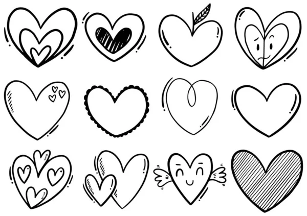 Kolekce Sada Ručně Kreslených Čmáranice Srdce Izolované Bílém Pozadí — Stockový vektor