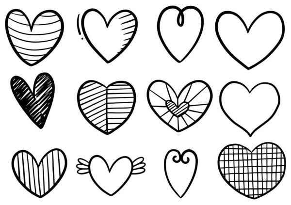 Сборник рукописных червей сердца изолированы на белом фоне
