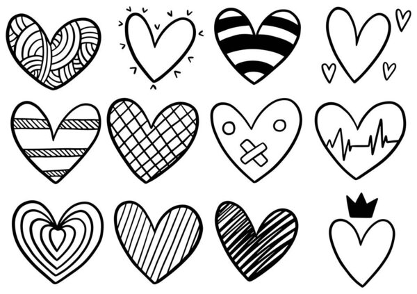 Сборник рукописных червей сердца изолированы на белом фоне
