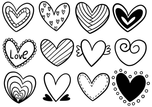 Сборник рукописных червей сердца изолированы на белом фоне
