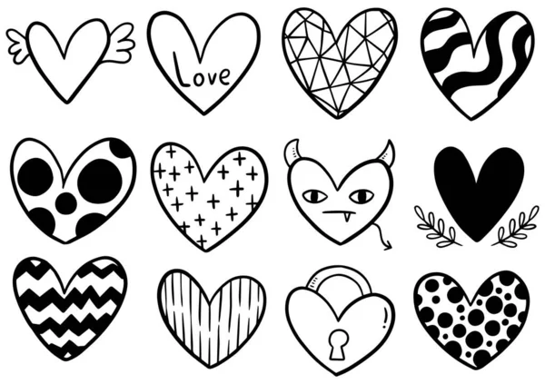 Collection Set Hand Drawn Scribble Hearts Isolated White Background — Stock Vector