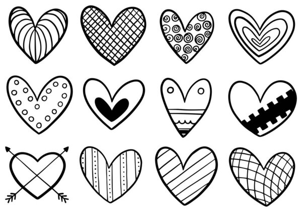 Сборник рукописных червей сердца изолированы на белом фоне
