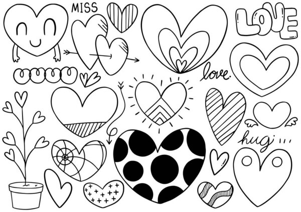 Сборник рукописных червей сердца изолированы на белом фоне
